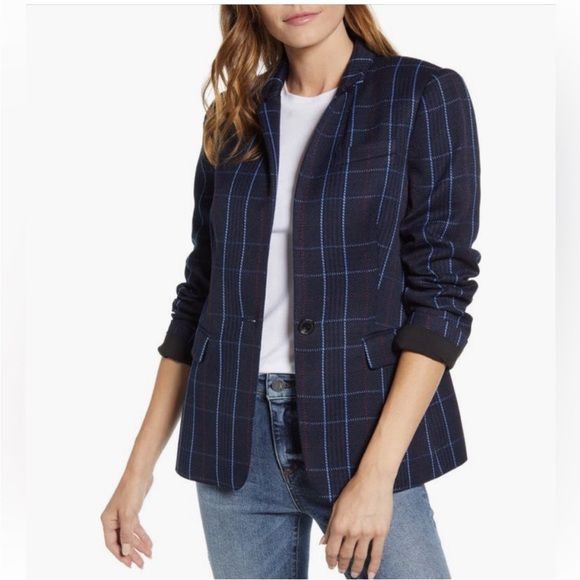 Vince Camuto Women's Navy Plaid Blazer - size 4 - Picture 1 of 8